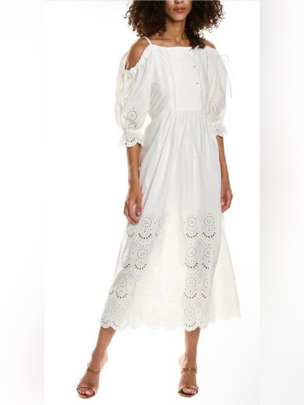 NWOT Ulla Johnson Narcisa White Eyelet Cold Shoulder Midi Dress Size 4.